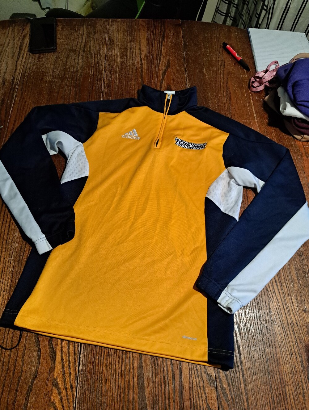 Adidas Chattanooga Basketball Quarter Zip Pullover Yellow Blue Men's Size S